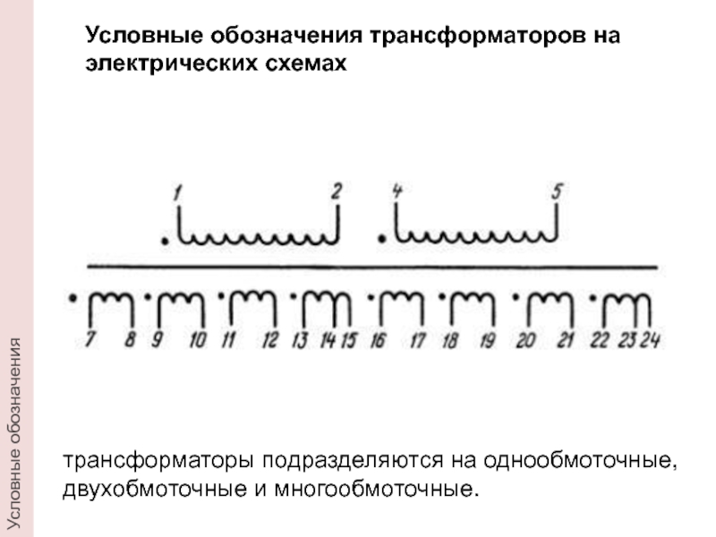 Условное обозначение трансформатора на схеме