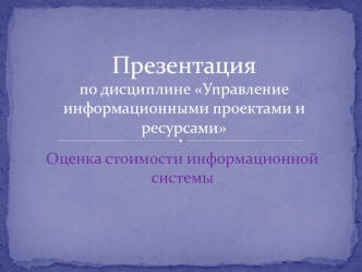 Оценка стоимости информационной системы