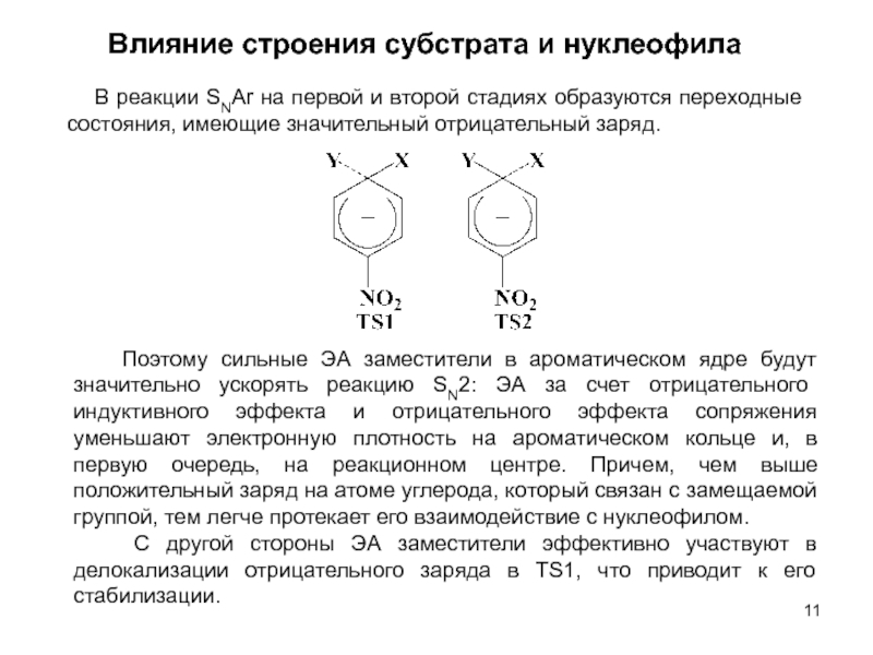 Энергия делокализации. Структура влияния. Субстрат — нуклеофил. Делокализация отрицательного заряда. Строение субстрата.