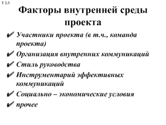 Управление проектами. Факторы внутренней среды проекта