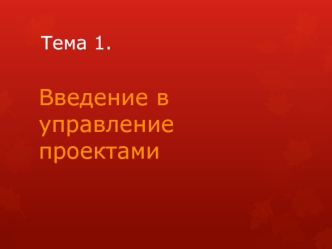 Введение в управление проектами. Базовые понятия. Жизненный цикл проекта. (Тема 1)