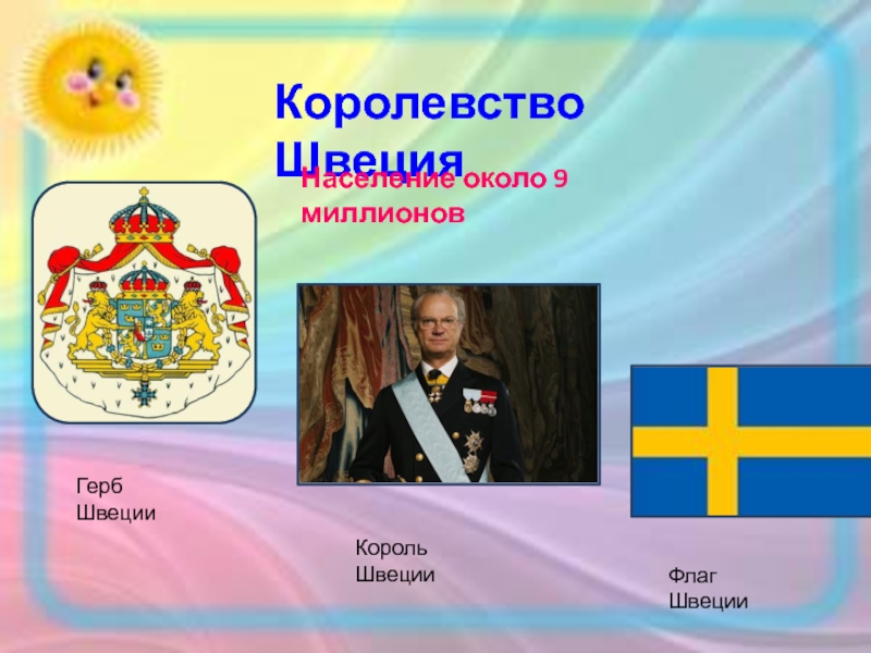 Королевство Швеция Король Швеции Герб Швеции Флаг Швеции Население около 9 миллионов