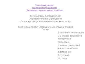 Творческий проект Праздничный сладкий стол на Пасху