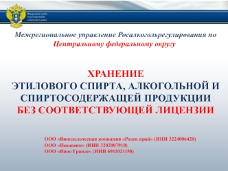 Хранение этилового спирта, алкогольной и спиртосодержащей продукции без соответствующей лицензии