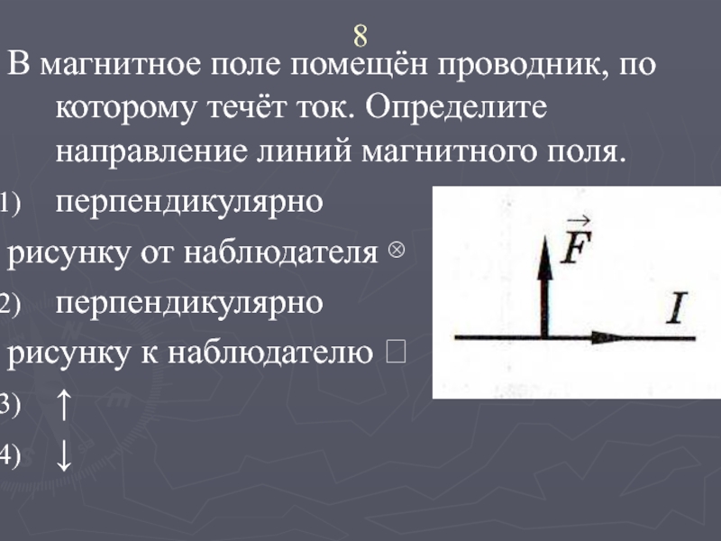 Перпендикулярно магнитному. Проводник помещенный в магнитное поле. Проводник помещен в магнитное поле рисунок. Направление магнитных линий от наблюдателя. Проводник перпендикулярно магнитным линиям.