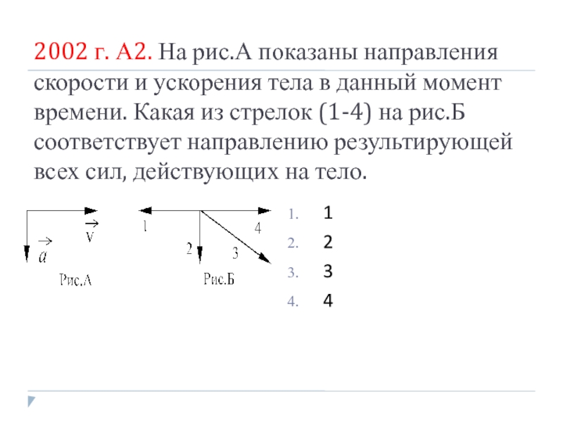 На рисунке представлены векторы скорости и ускорения тела каково направление равнодействующей силы