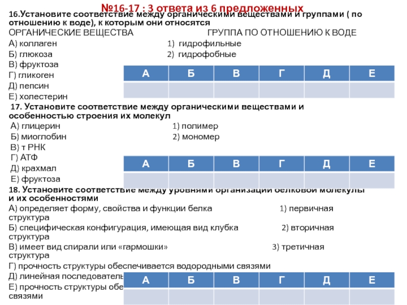 Установите соответствие органическое вещество