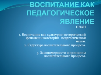 Воспитание, как педагогическое явление