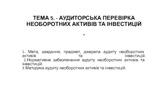 Аудиторська перевірка необоротних активів та інвестицій