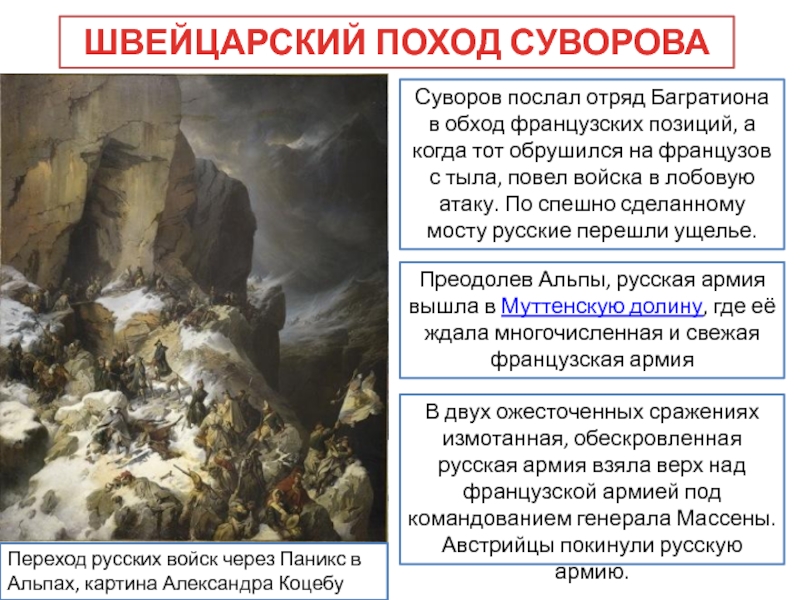 Цель русских войск в швейцарском походе. Швейцарский поход Суворова 1799. Швейцарский поход Суворова итоги. Походы Суворова с 1796. Швейцарский поход Суворова цель.