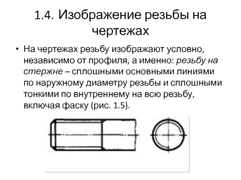 Изображение резьбы на чертеже на стержне