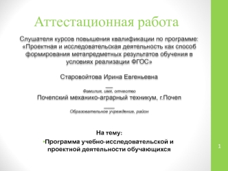 Аттестационная работа. Программа учебно-исследовательской и проектной деятельности обучающихся