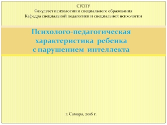 Психолого-педагогическая характеристика ребенка с нарушением интеллекта