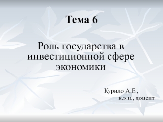 Роль государства в инвестиционной сфере экономики