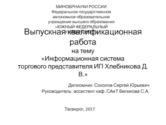 Информационная система торгового представителя ИП Хлебникова Д.В