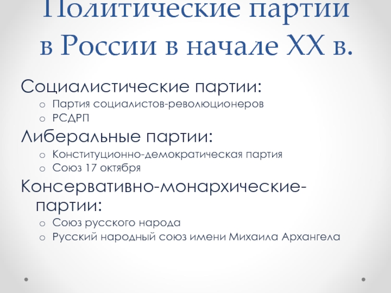 Доклад по теме Политические партии в начале 20 века