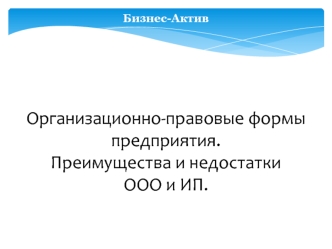 Бизнес-актив. Организационно-правовые формы предприятия. Преимущества и недостатки ООО и ИП