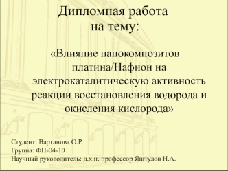 Влияние нанокомпозитов платина/Нафион на электрокаталитическую активность реакции восстановления водорода и окисления кислорода