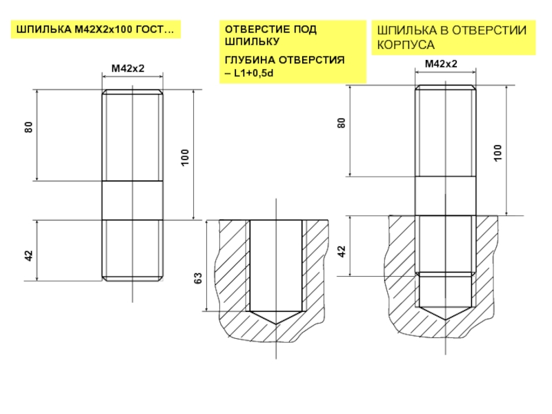 Шпилька в отверстии чертеж