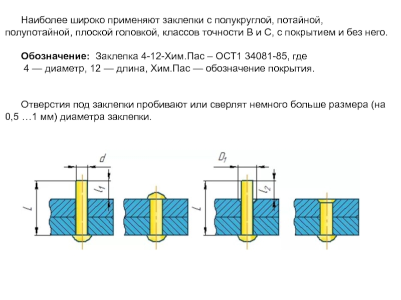 Обозначение заклепок на чертеже