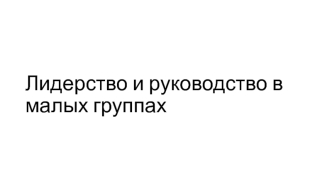 Лидерство и руководство в малых группах