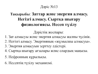 Заттар және энергия алмасу. Негізгі алмасу. Сыртқа шығару физиологиясы. Несеп түзілу