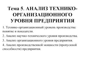 Технико-организационный уровень предприятия. (Тема 5)