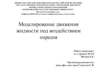 Моделирование движения жидкости под воздействием поршня