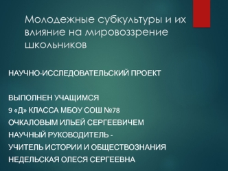 Молодежные субкультуры и их влияние на мировоззрение школьников