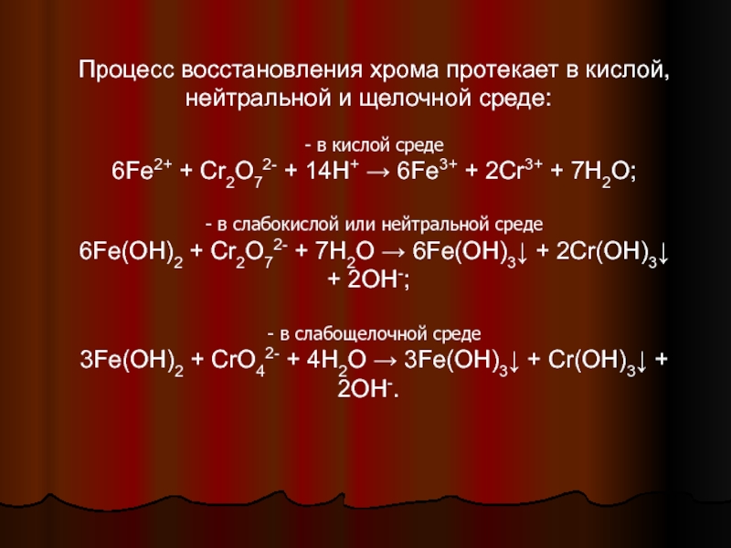 Укажите схему процесса восстановления cr 6 3e cr 3