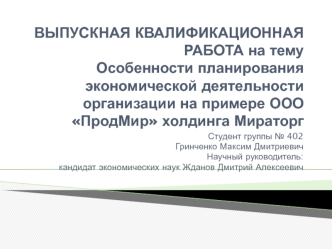 Особенности планирования экономической деятельности организации на примере ООО ПродМир