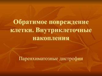 Обратимое повреждение клетки. Внутриклеточные накопления. Паренхиматозные дистрофии