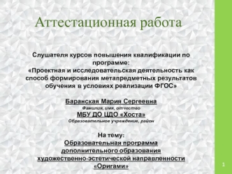 Образовательная программа дополнительного образования художественно-эстетической направленности Оригами