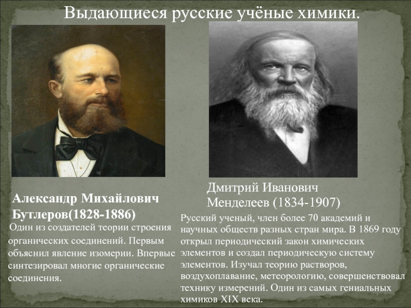 Александр Михайлович Бутлеров(1828-1886)   Один из создателей теории строения органических соединений.