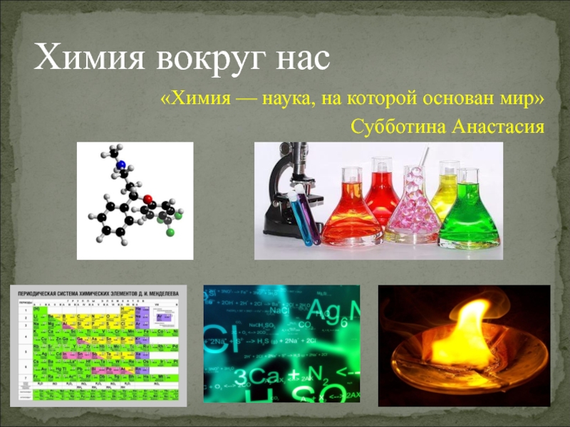 Химия вокруг нас «Химия — наука, на которой основан мир» Субботина Анастасия