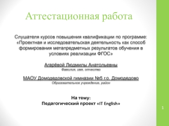 Аттестационная работа. Педагогический проект IT English