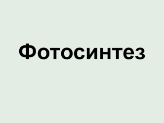 Фотосинтез. Питание