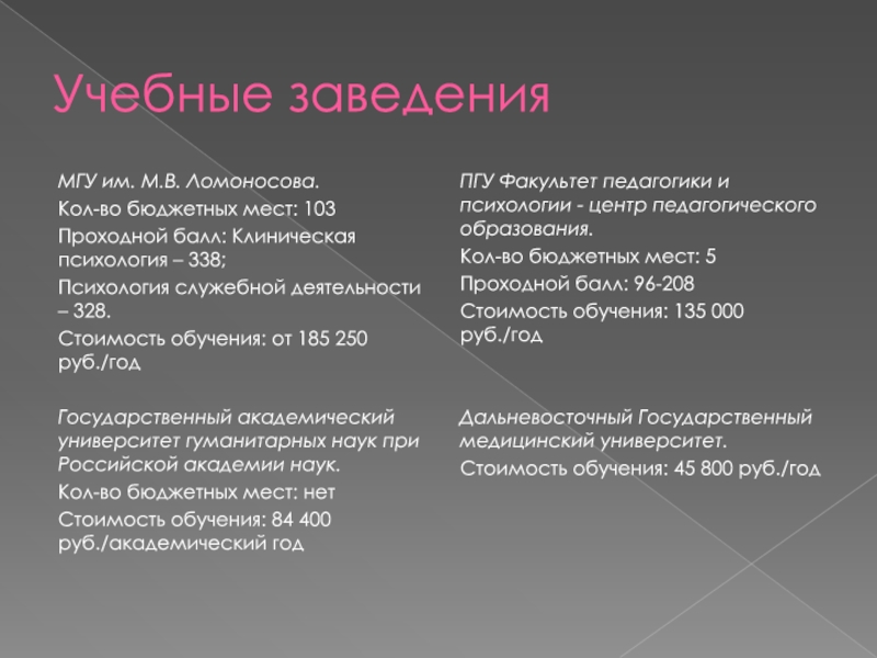 Мгу клиническая психология проходной балл. Психология профессии. Психология служебной деятельности направление гуманитарное.