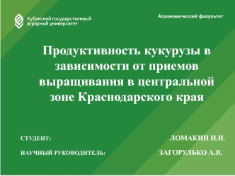 Продуктивность кукурузы в зависимости от приемов выращивания в центральной зоне Краснодарского края