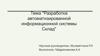 Разработка автоматизированной информационной системы склад