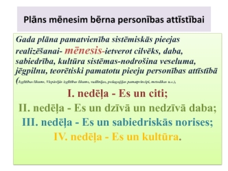 Plāns mēnesim bērna personības attīstībai