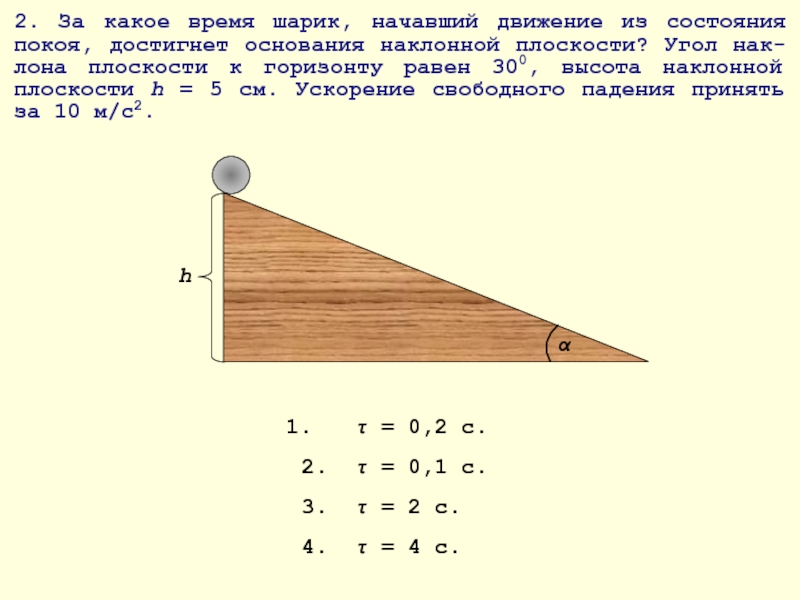 Высота наклонной плоскости. Прямолинейный угол.