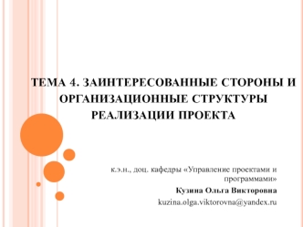 Заинтересованные стороны и организационные структуры реализации проекта