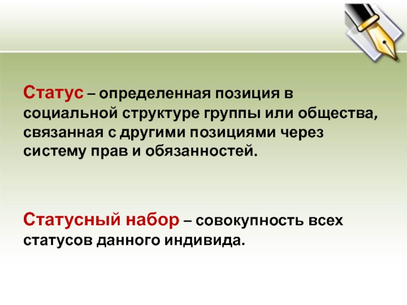 Социальный статус определенная позиция в социальной структуре группы или общества составьте план