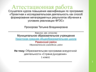 Аттестационная работа. Образовательная программа внеурочной деятельности Страна рукоделия 1 класс