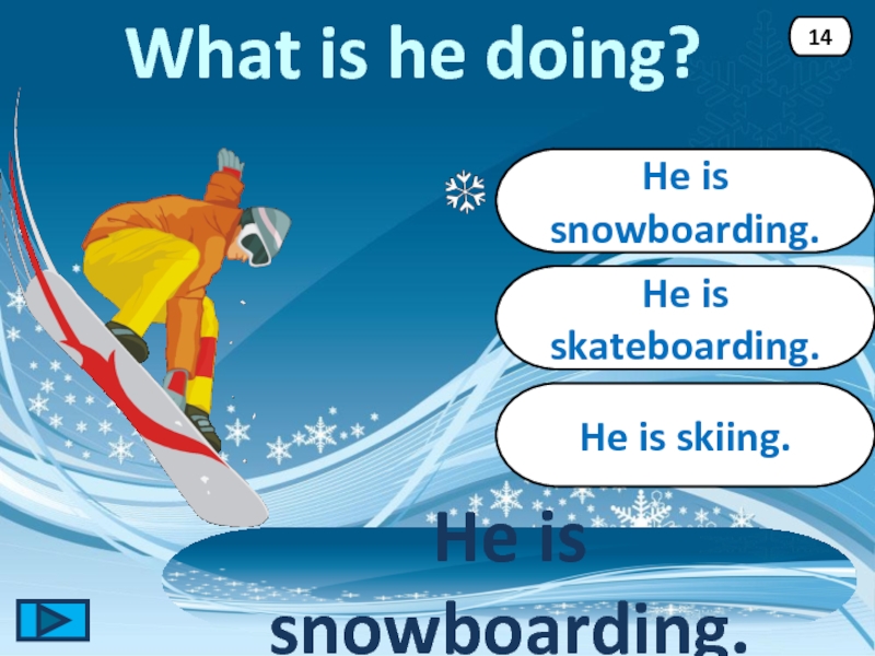 He is skating. Ted is good at Snowboarding he is a Sportsman.