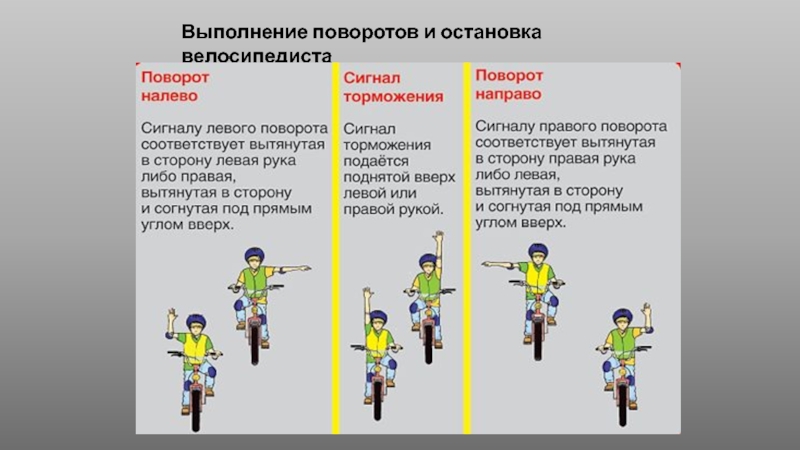 Водителю велосипеда запрещено перед торможением поднимать руку вверх