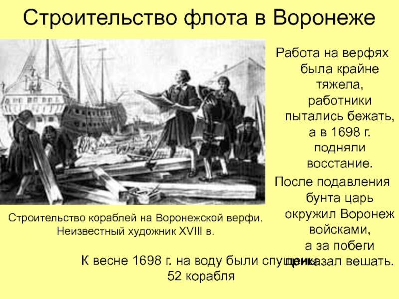 Какой из кораблей воронежской верфи был построен не по чертежам петра 1