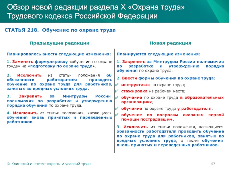 Статья 218. Новая редакция раздела x «охрана труда». Изменения в разделе 10 трудового кодекса РФ охрана труда. Вопросы охраны труда в трудовом кодексе РФ. Охрана труда как институт российского трудового права.