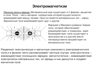 Электромагнетизм. Понятия поля и заряда